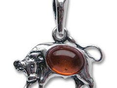 Pandantiv talisman argint cu piatra naturala de ambra (chihlimbar), semn zodiacal Taur